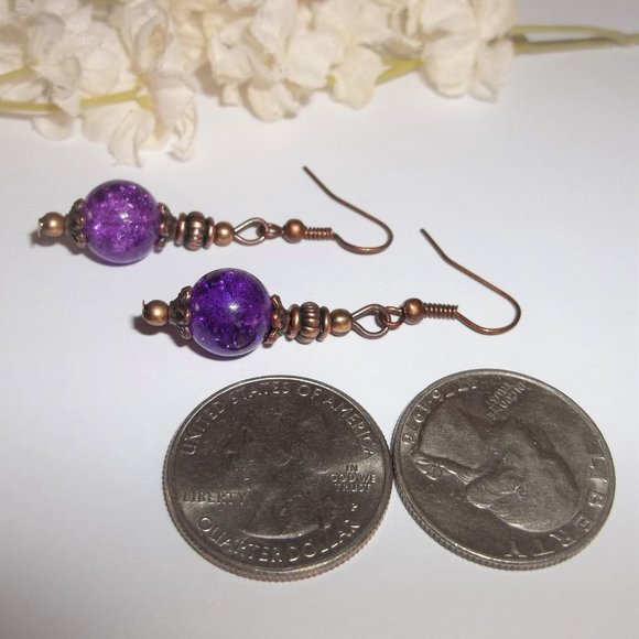 Boho Beaded Dangle Earring Set Purple and Copper Fashion Jewelry Accessory 7089 - Picture 6 of 9
